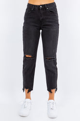 American Bazi Women's High Waist Distressed Cropped Jeans - Stylish Straight Denim